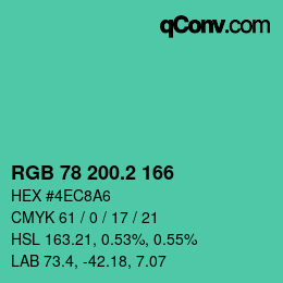 カラーコード: RGB 78 200.2 166 | qconv.com