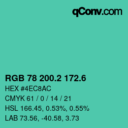 カラーコード: RGB 78 200.2 172.6 | qconv.com