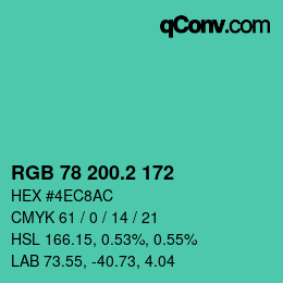 カラーコード: RGB 78 200.2 172 | qconv.com