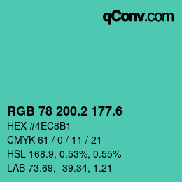 カラーコード: RGB 78 200.2 177.6 | qconv.com