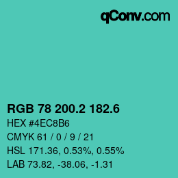 カラーコード: RGB 78 200.2 182.6 | qconv.com