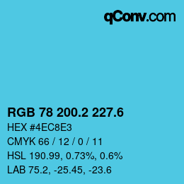 カラーコード: RGB 78 200.2 227.6 | qconv.com