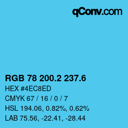 カラーコード: RGB 78 200.2 237.6 | qconv.com