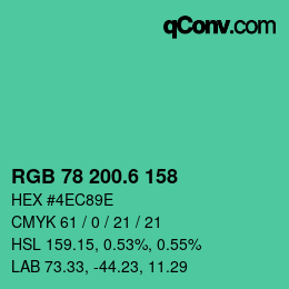 カラーコード: RGB 78 200.6 158 | qconv.com
