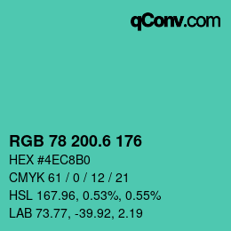 カラーコード: RGB 78 200.6 176 | qconv.com