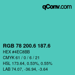 カラーコード: RGB 78 200.6 187.6 | qconv.com