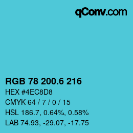 カラーコード: RGB 78 200.6 216 | qconv.com