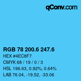 カラーコード: RGB 78 200.6 247.6 | qconv.com