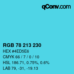 颜色代码: RGB 78 213 230 | qconv.com
