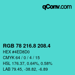 カラーコード: RGB 78 216.8 208.4 | qconv.com
