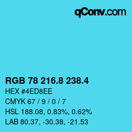 カラーコード: RGB 78 216.8 238.4 | qconv.com