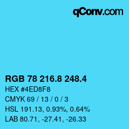 カラーコード: RGB 78 216.8 248.4 | qconv.com