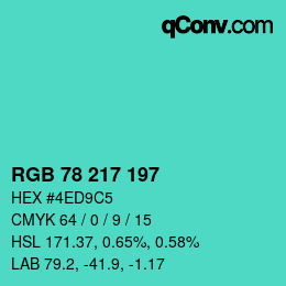 カラーコード: RGB 78 217 197 | qconv.com