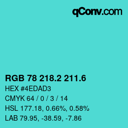 カラーコード: RGB 78 218.2 211.6 | qconv.com