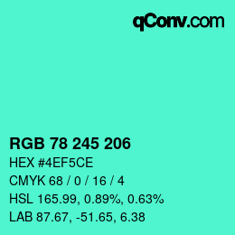 Color code: RGB 78 245 206 | qconv.com