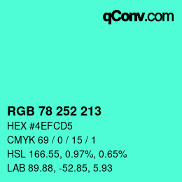 カラーコード: RGB 78 252 213 | qconv.com