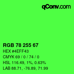 颜色代码: RGB 78 255 67 | qconv.com