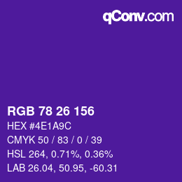 カラーコード: RGB 78 26 156 | qconv.com