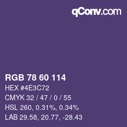 颜色代码: RGB 78 60 114 | qconv.com