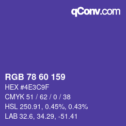 颜色代码: RGB 78 60 159 | qconv.com