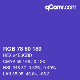 颜色代码: RGB 78 60 189 | qconv.com