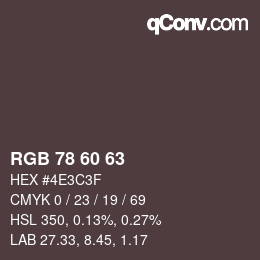 カラーコード: RGB 78 60 63 | qconv.com