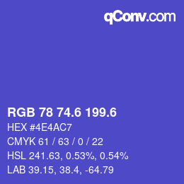 カラーコード: RGB 78 74.6 199.6 | qconv.com