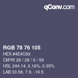 颜色代码: RGB 78 76 105 | qconv.com