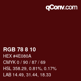 カラーコード: RGB 78 8 10 | qconv.com