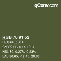 Color code: RGB 78 91 52 | qconv.com