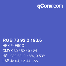 カラーコード: RGB 78 92.2 193.6 | qconv.com