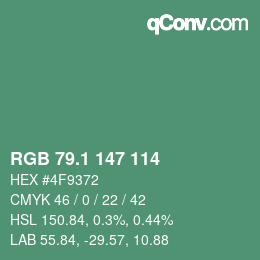 カラーコード: RGB 79.1 147 114 | qconv.com