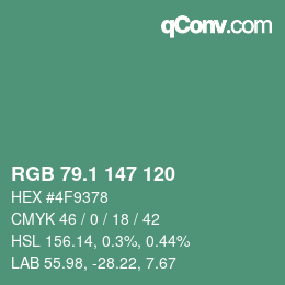 カラーコード: RGB 79.1 147 120 | qconv.com