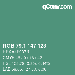 カラーコード: RGB 79.1 147 123 | qconv.com