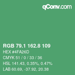 カラーコード: RGB 79.1 162.8 109 | qconv.com