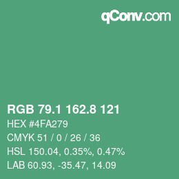 カラーコード: RGB 79.1 162.8 121 | qconv.com