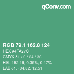 カラーコード: RGB 79.1 162.8 124 | qconv.com