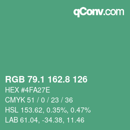 カラーコード: RGB 79.1 162.8 126 | qconv.com