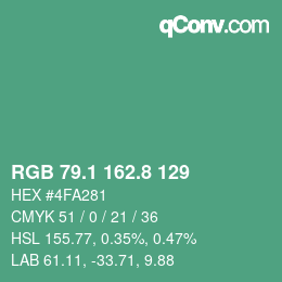 カラーコード: RGB 79.1 162.8 129 | qconv.com