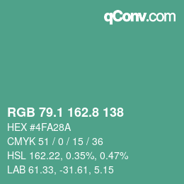 カラーコード: RGB 79.1 162.8 138 | qconv.com