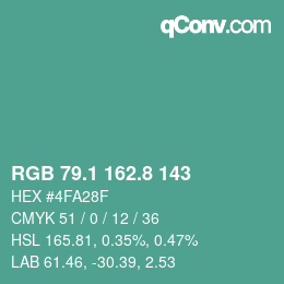 カラーコード: RGB 79.1 162.8 143 | qconv.com