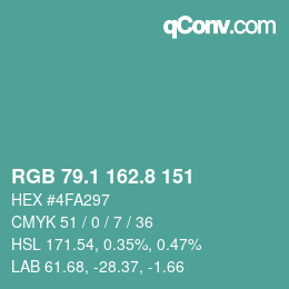 カラーコード: RGB 79.1 162.8 151 | qconv.com