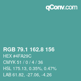 カラーコード: RGB 79.1 162.8 156 | qconv.com