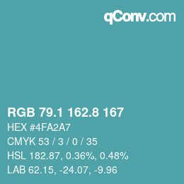 カラーコード: RGB 79.1 162.8 167 | qconv.com