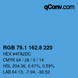 Farbcode: RGB 79.1 162.8 220 | qconv.com