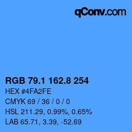Color code: RGB 79.1 162.8 254 | qconv.com