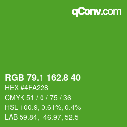 カラーコード: RGB 79.1 162.8 40 | qconv.com