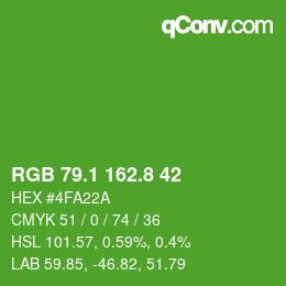 カラーコード: RGB 79.1 162.8 42 | qconv.com