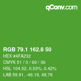 カラーコード: RGB 79.1 162.8 50 | qconv.com