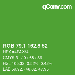カラーコード: RGB 79.1 162.8 52 | qconv.com